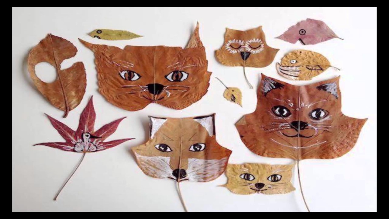 Como fazer imagens de animais com folhas | Artes Folha Para Crianças | Fotos de animais feitas a par