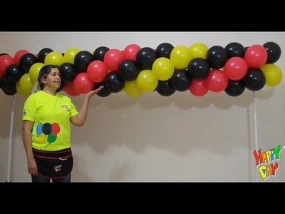 Arco de balões espiral 3 cores - tema mickey - (guirlanda de balões espiral 3 cores )