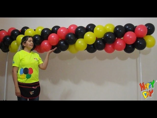 Arco de balões espiral 3 cores - tema mickey - (guirlanda de balões espiral 3 cores )