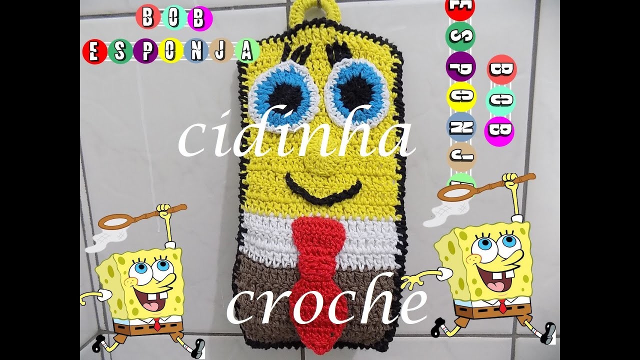 Cidinha Croche : Jogo De Banheiro Em Croche - Bob Esponja-4 Peças- Porta Papael Higienico Em Croche