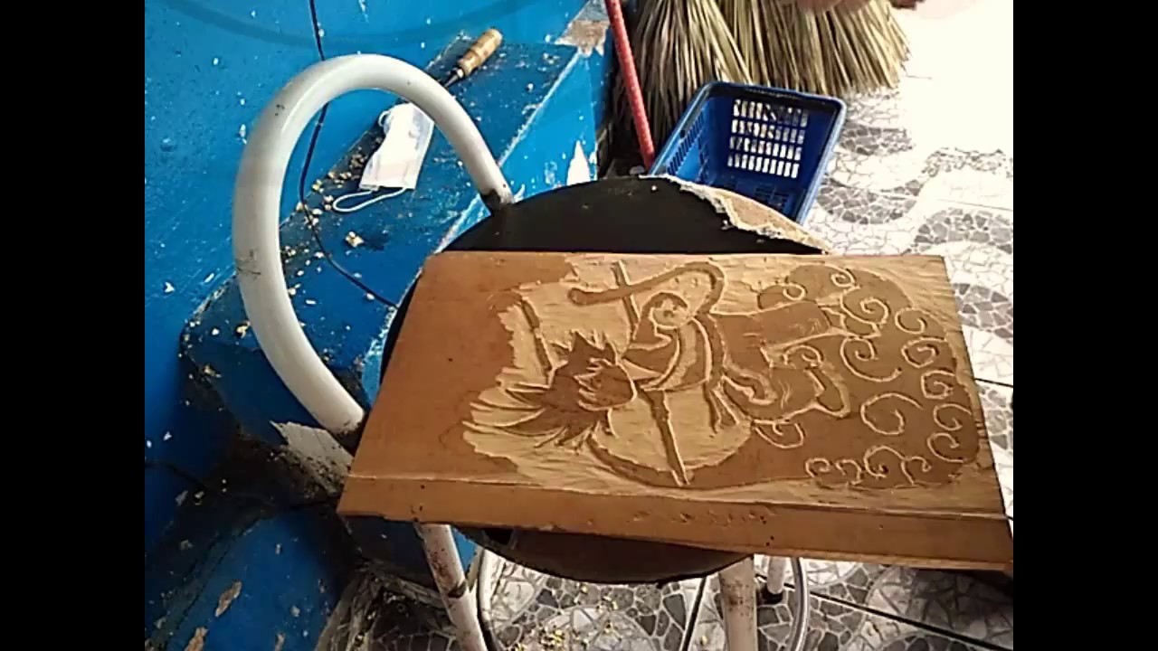 Goku flying in the golden cloud, handmade wood carving