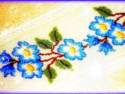 Toalha flores azuis ponto cruz