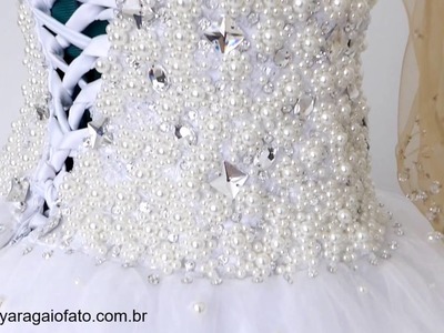 Vestido noiva bordado com cristais e perolas