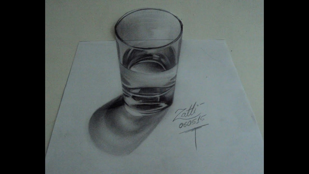 Desenho em 3D copo com água
