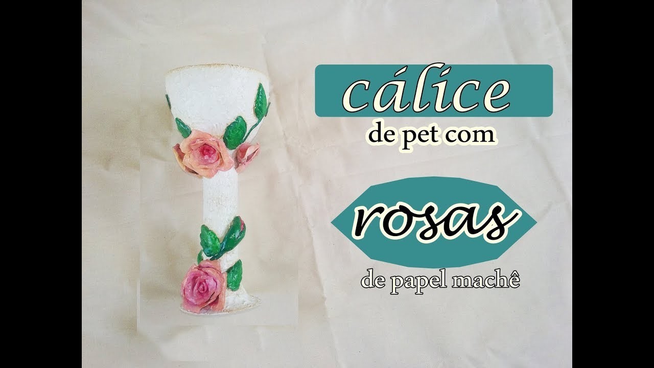 Taça de pet com rosas de papel machê