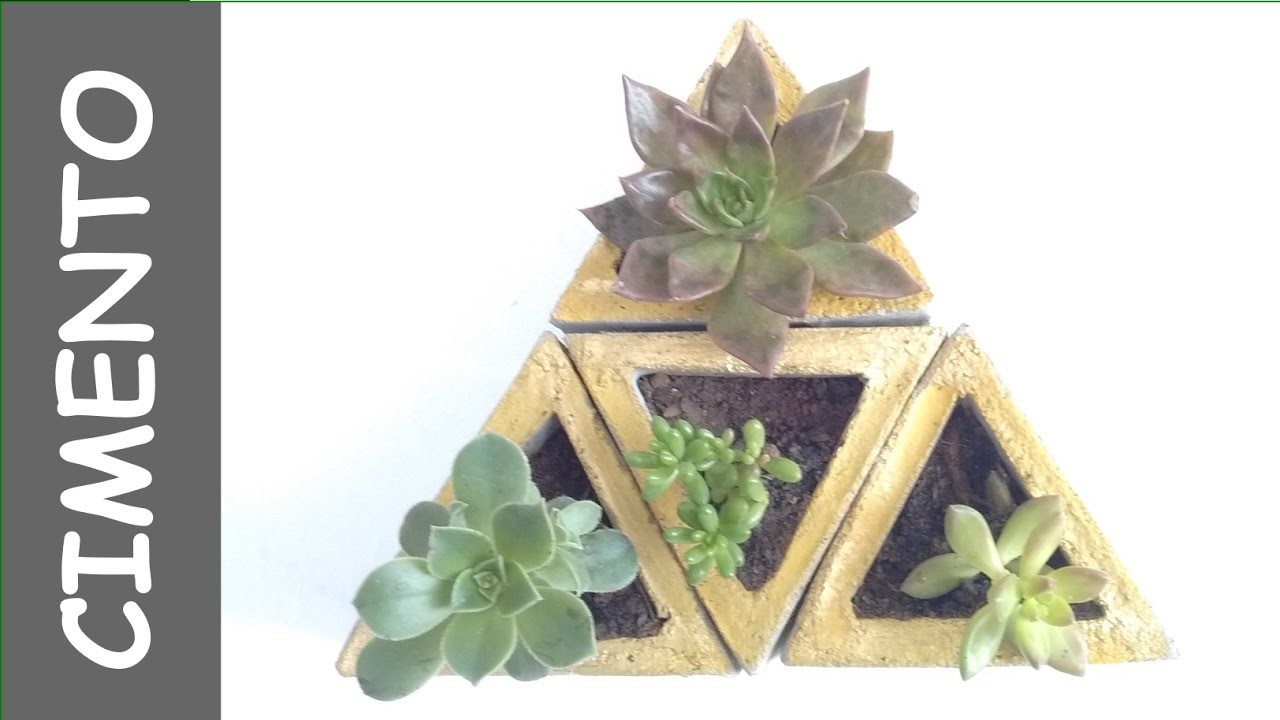 Como fazer Vaso de Cimento para decorar parede. triangulo para suculentas