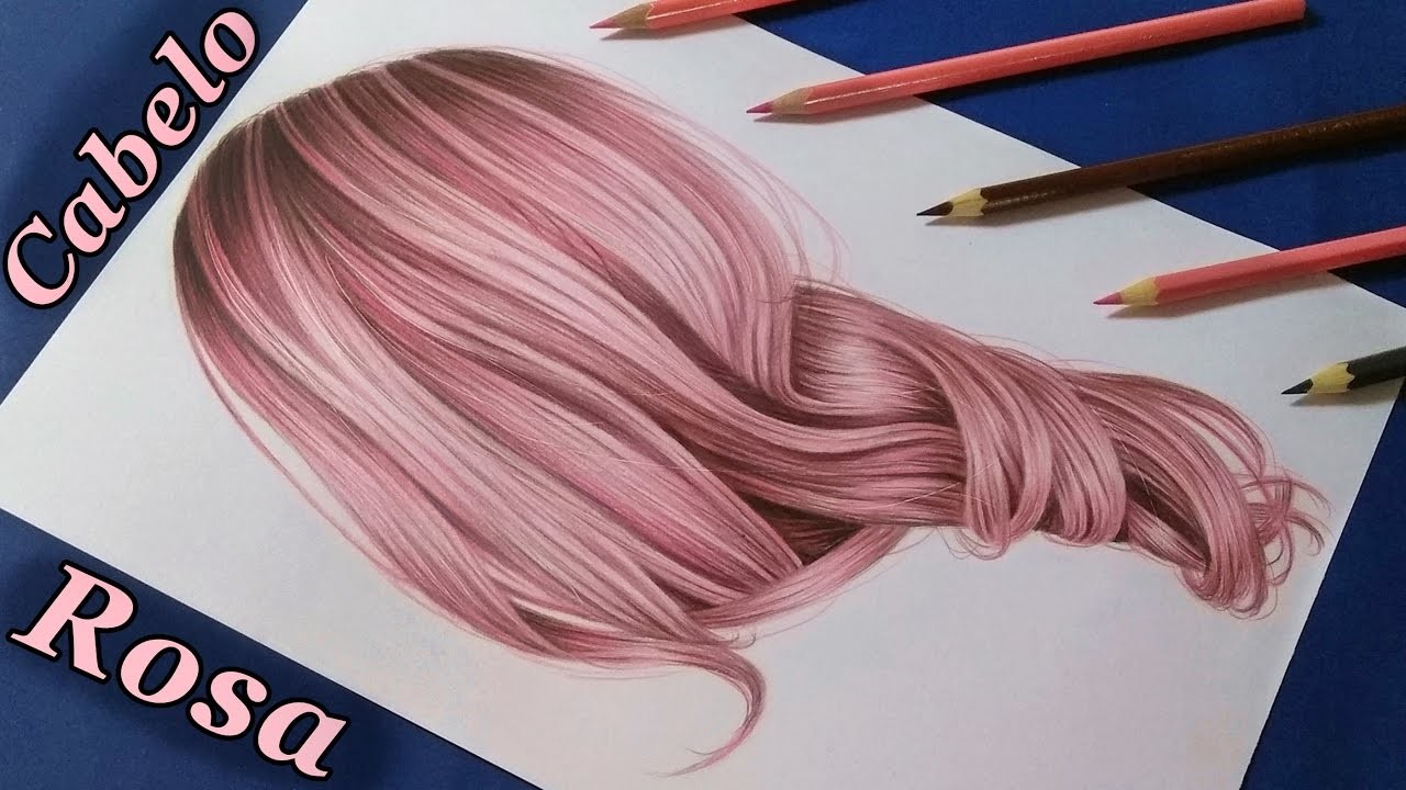 Como desenhar cabelo realista colorido (rosa). How to draw rose hair