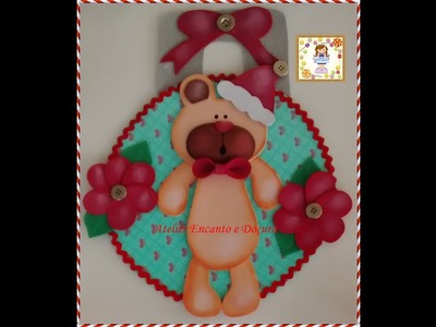 Enfeite Urso Natalino de E V A plano.