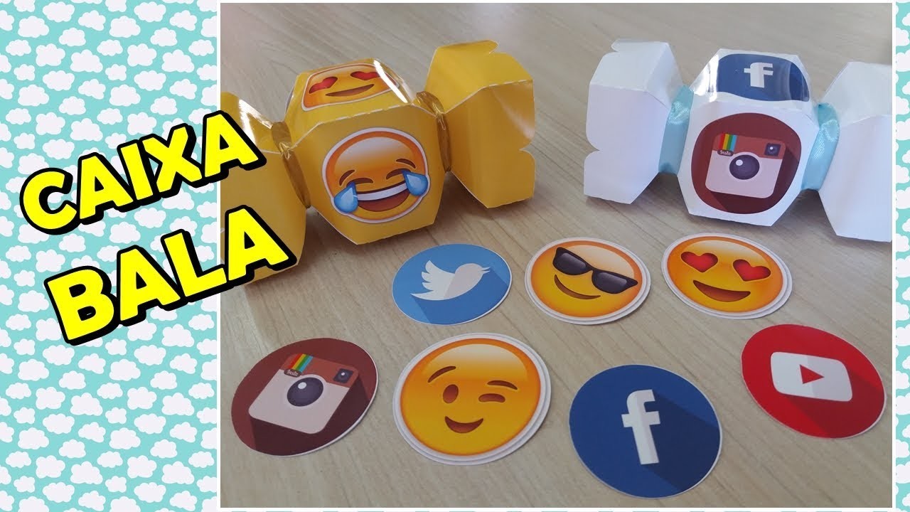 CAIXA BALA EMOJI e REDES SOCIAIS