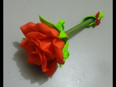 Como fazer caneta decorada com rosa de e.v.a (com Frisador) link do molde, dayaherthal.blogspot.com