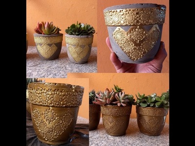 DIY Vaso de Cimento com detalhes de Estampa