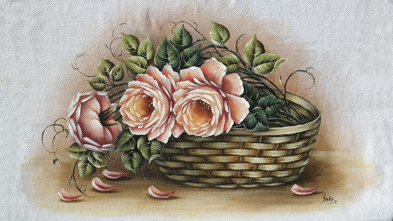 Como Pintar Cesta com Rosas Salmão - Part 1