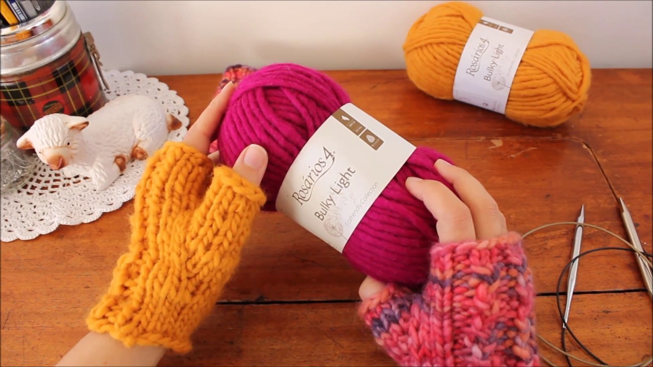 Luvas bulky - Video Tutorial para tricotar mitenes