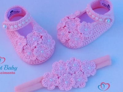 Sapatinho FLORZINHA de crochê - Tamanho 09 cm - Crochet Baby Yara Nascimento Parte 01