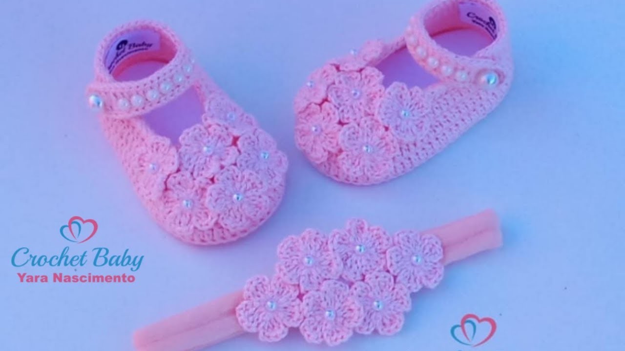 Sapatinho FLORZINHA de crochê - Tamanho 09 cm - Crochet Baby Yara Nascimento Parte 01