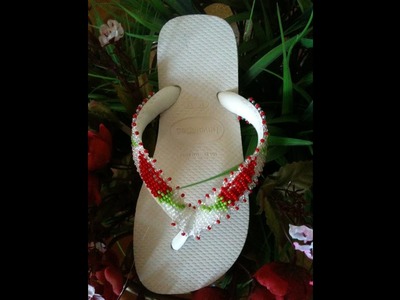 HAVAIANA BORDADA COM MIÇANGUINHA-MODELO PIMENTA!
