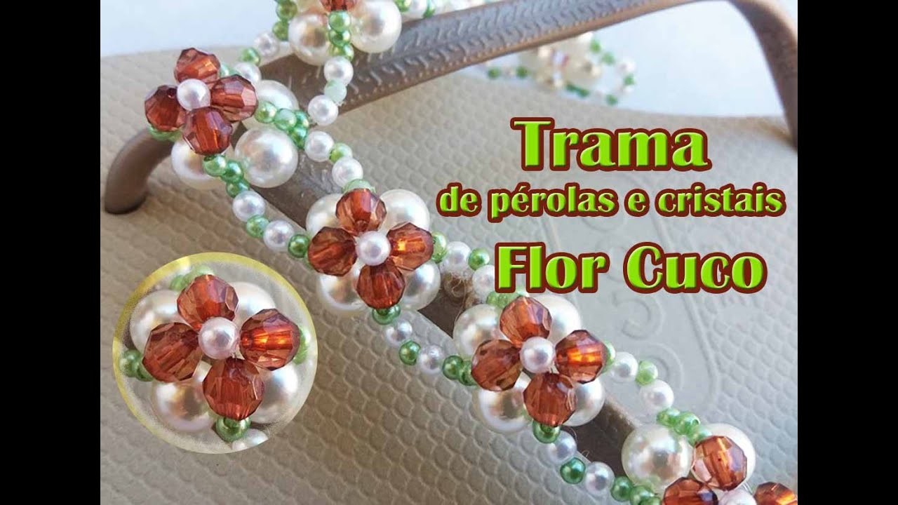 Trama de pérolas e cristais flor Cuco