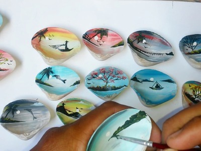 Como fazer imãs de geladeira pinturas em conchas do mar-ipê- How to draw on sea shells