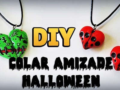 DIY: COLAR AMIZADE HALLOWEEN - Pingente Coração Caveiras e Zumbi #diyamizade #diyhalloween