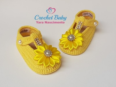 Sapatinho CARLA de crochê - Tamanho 09 cm - Crochet Baby Yara Nascimento