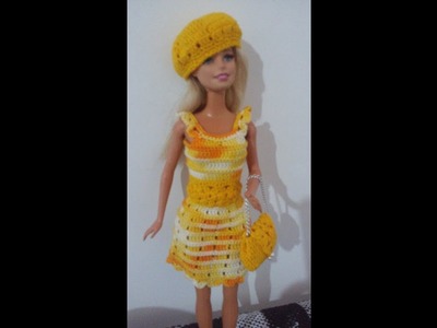 Vestido de crochê # 16, para boneca barbie e similares