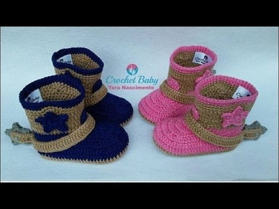 Botinha Country Luciane&Evandro de crochê - Tamanho 09 cm - Crochet Baby Yara Nascimento PARTE 01
