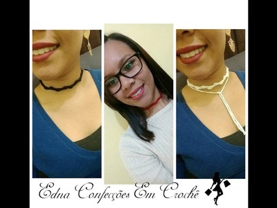 Colar Choker em Crochê (Crochê para iniciantes) Edna Confecções Em Crochê Colar Ondinha