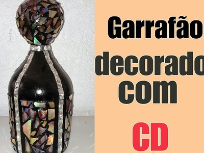 GARRAFÃO  DECORADO  COM CD#artesanato#reciclagem