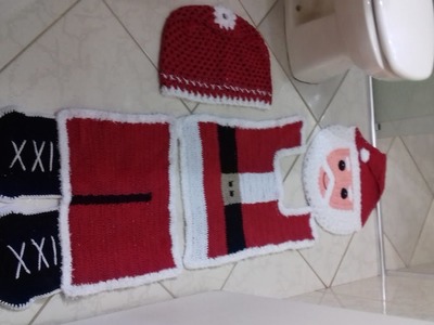 Jogo de Banheiro Papai Noel #jogodebanheiro #cristinacoelhoalves #crochet Fotos das Peças Natalina