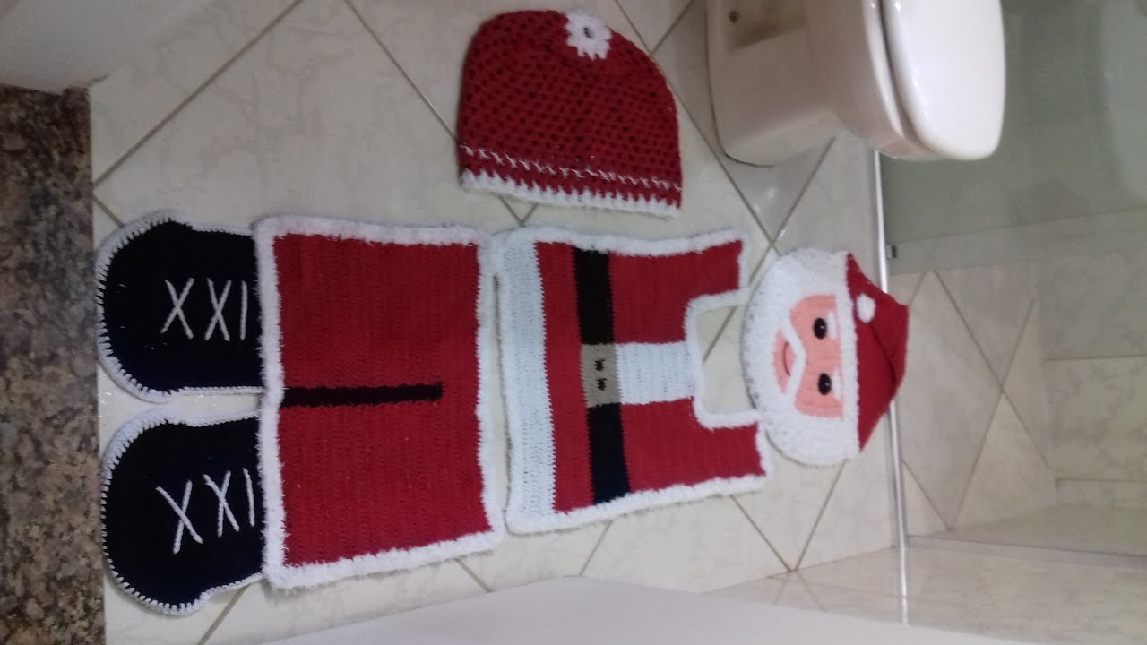 Jogo de Banheiro Papai Noel #jogodebanheiro #cristinacoelhoalves #crochet Fotos das Peças Natalina