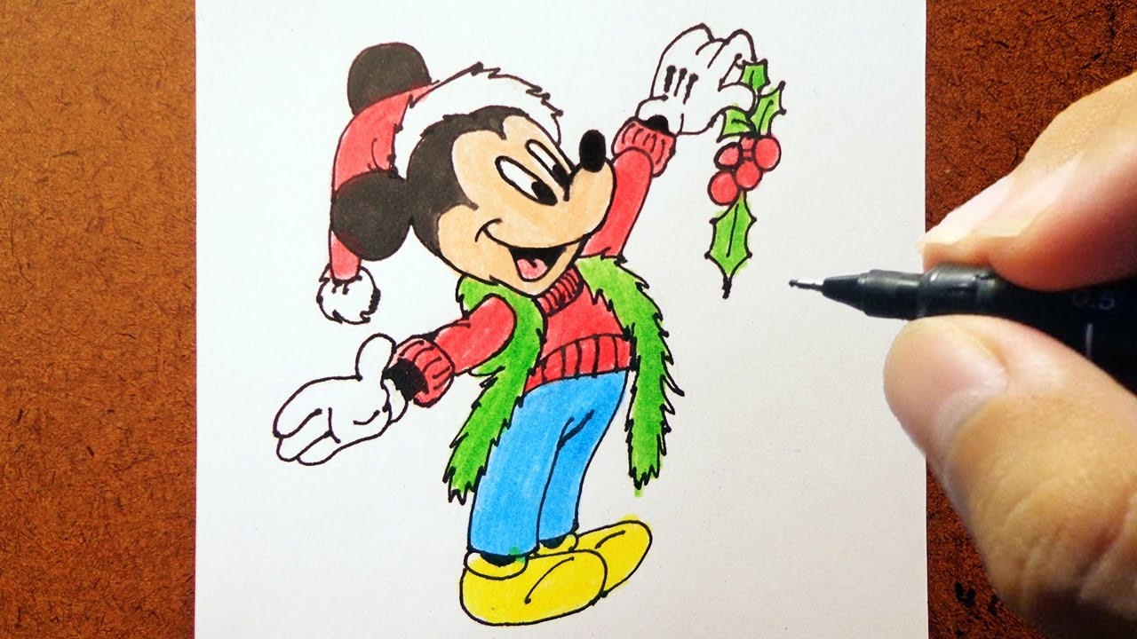 Mickey Mouse Disney Desenho de Natal, VAMOS DESENHAR, COLORINDO DESENHOS FAMOSOS