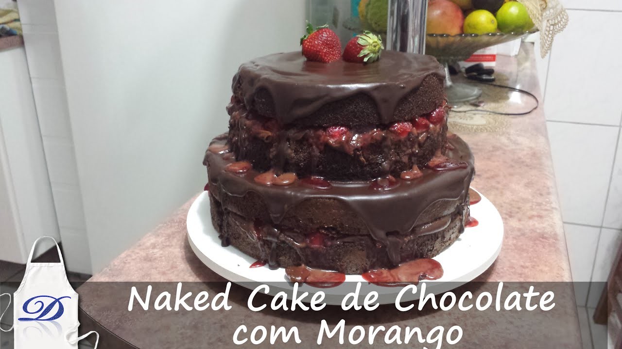 Naked Cake de Chocolate com Morango de Dois Andares (Bolo Pelado)