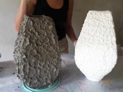 Como fazer um lindo vaso usando papelão como base e acabamento com cimento