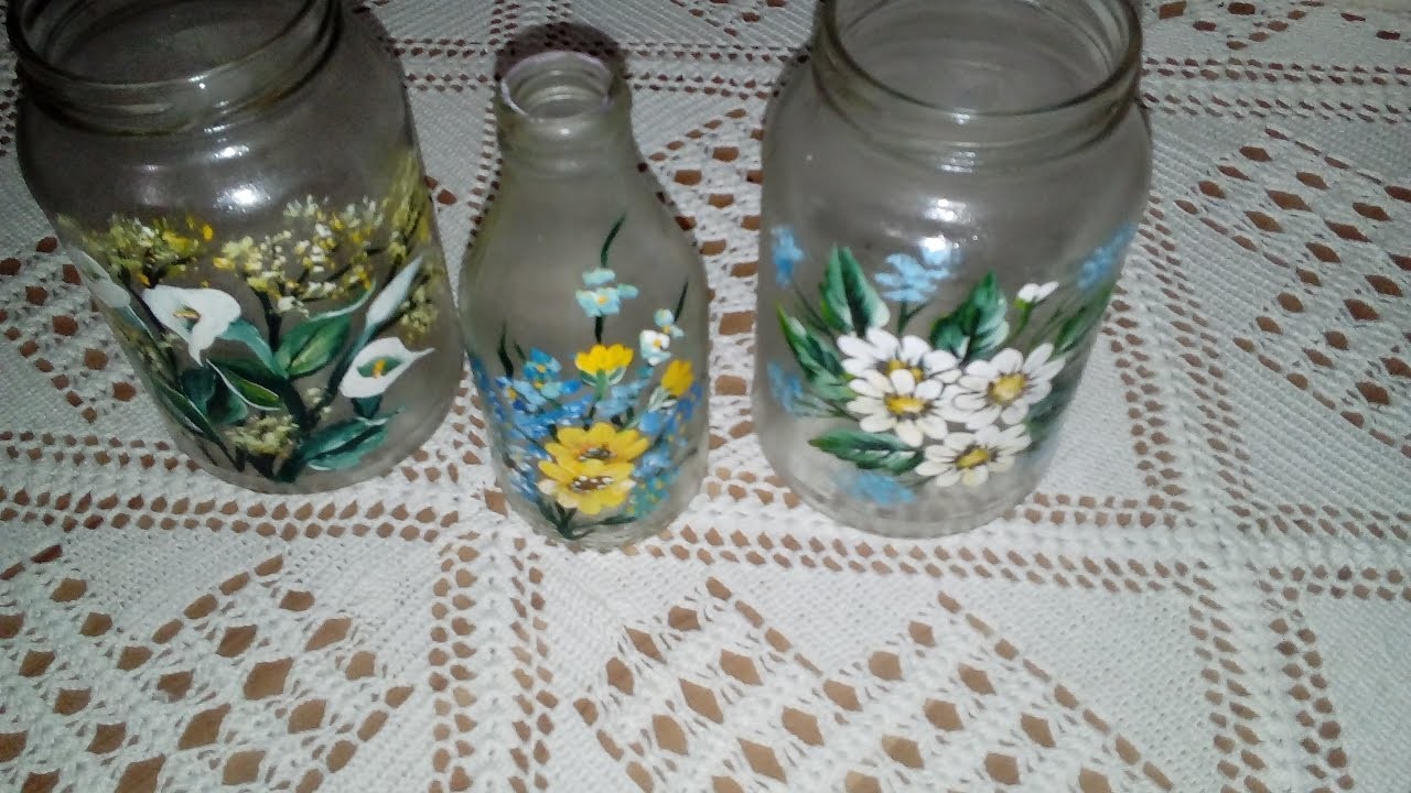 DIY.  flores no vidro, pintado com tinta pva