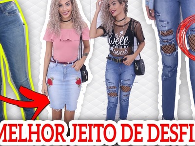 Como CUSTOMIZAR Jeans: Transforme CALÇA em SAIA, DESFIAR JEANS MUITO + RÁPIDO ♥ Fala Dantas