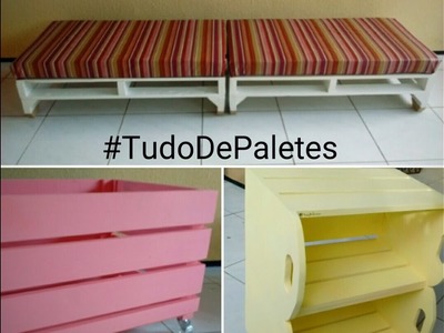 #Palete da VEZ 14 - Sofá de paletes, criado mudo e baú. Pallet sofa, nightstand and chest