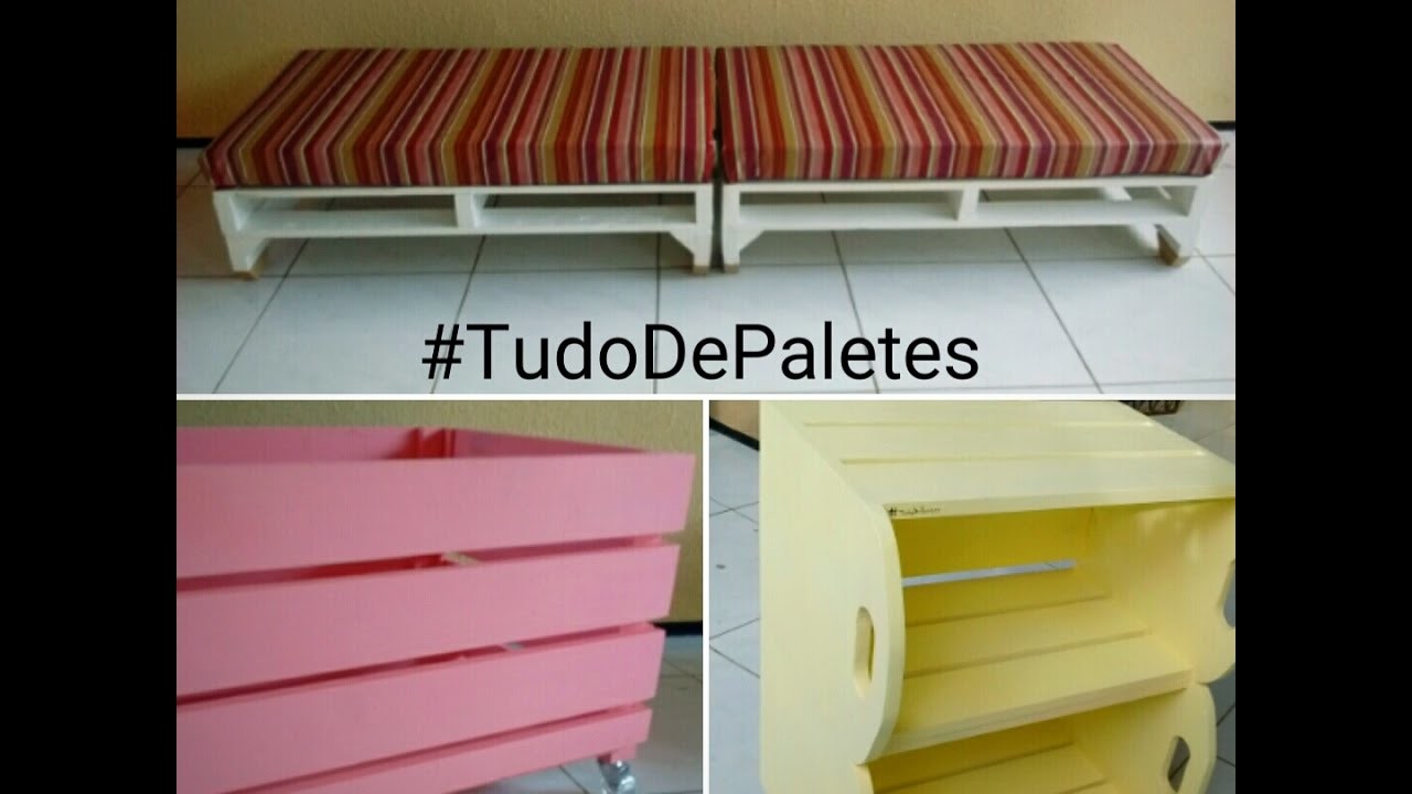 #Palete da VEZ 14 - Sofá de paletes, criado mudo e baú. Pallet sofa, nightstand and chest