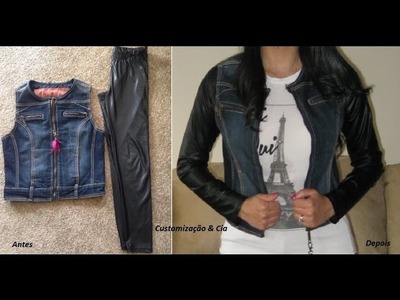 Transforme um colete em jaqueta usando uma legging by Customização & Cia