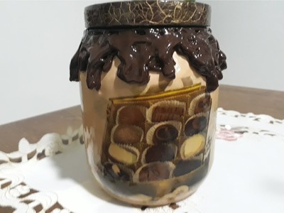 Tutorial: Pote de Vidro Decorado - Calda de Chocolate Com Cola Quente - Artesanato e Decoração