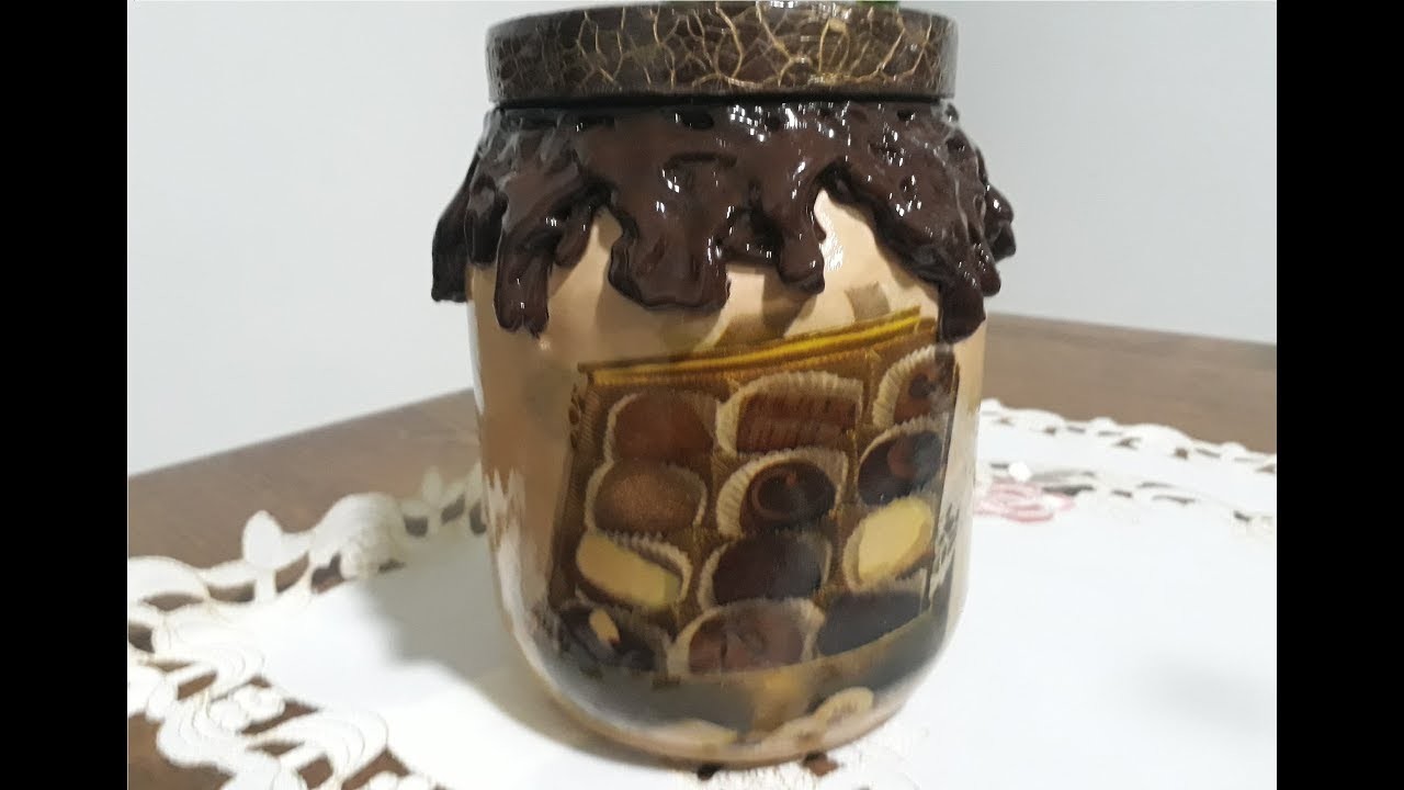 Tutorial: Pote de Vidro Decorado - Calda de Chocolate Com Cola Quente - Artesanato e Decoração