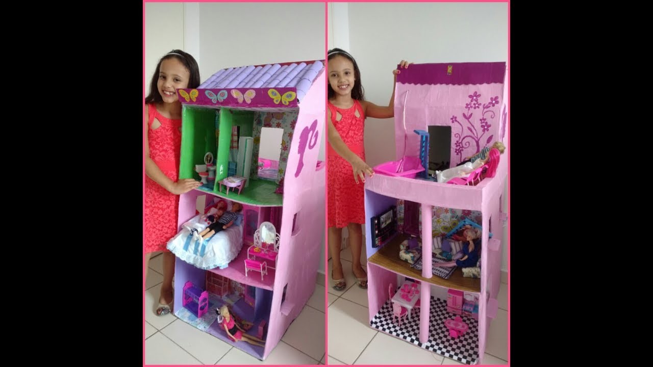 PASSO A PASSO Casa da Barbie feita com caixa de papelão