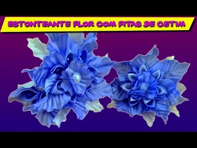 Aprenda a Fazer esta Estonteante Flor com Fitas de Cetim Azul