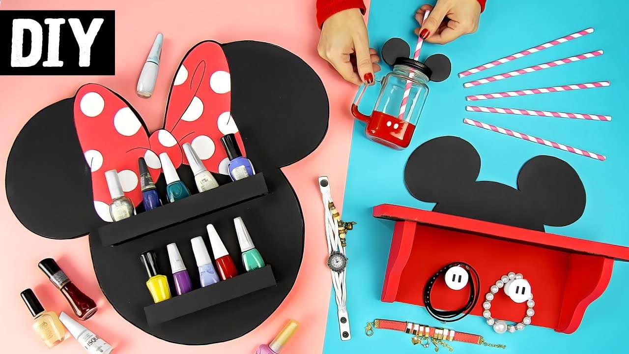 DIYs Mickey e Minnie ???? Porta Esmalte, Prateleira e Copo | Ideias Úteis e Decorativas