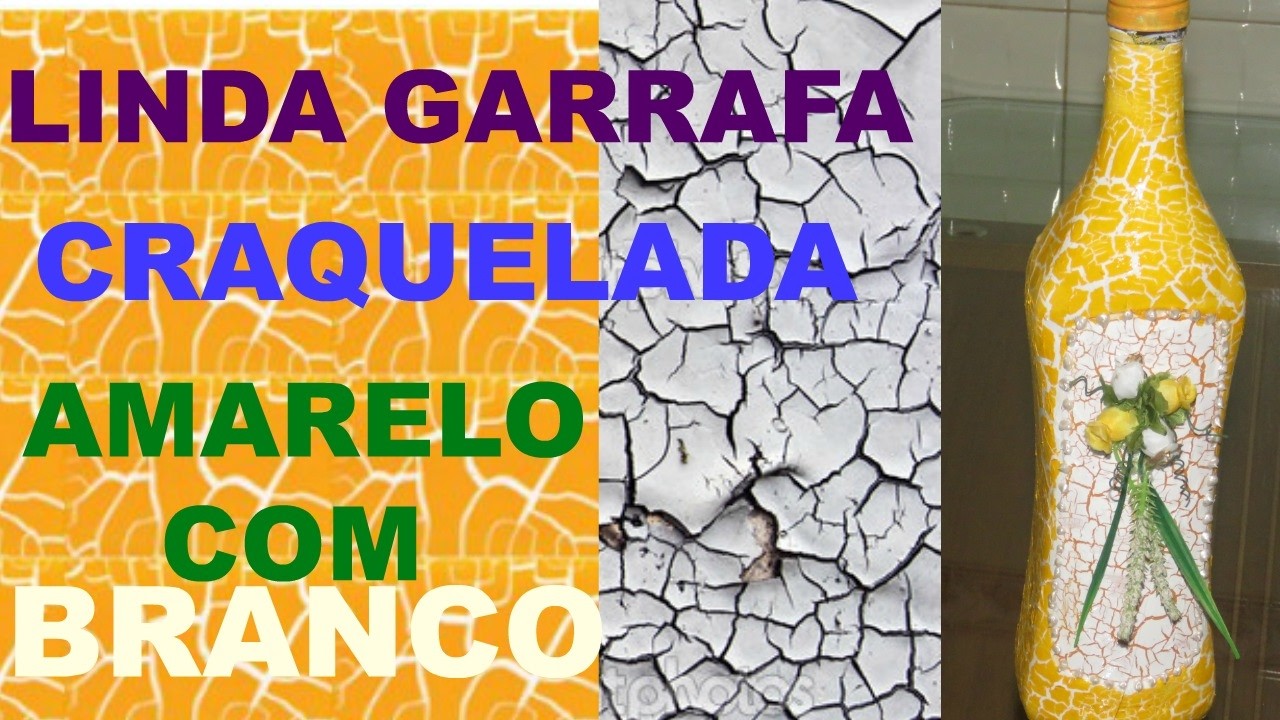 Garrafa craquelada Branco e Amarelo