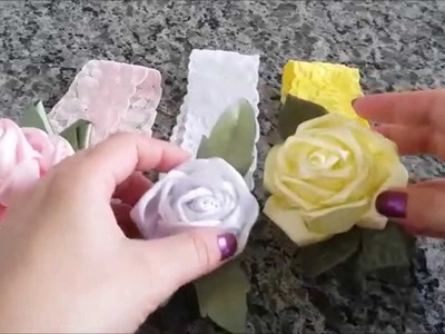 Rosa de fita de cetim com técnica kanzashi