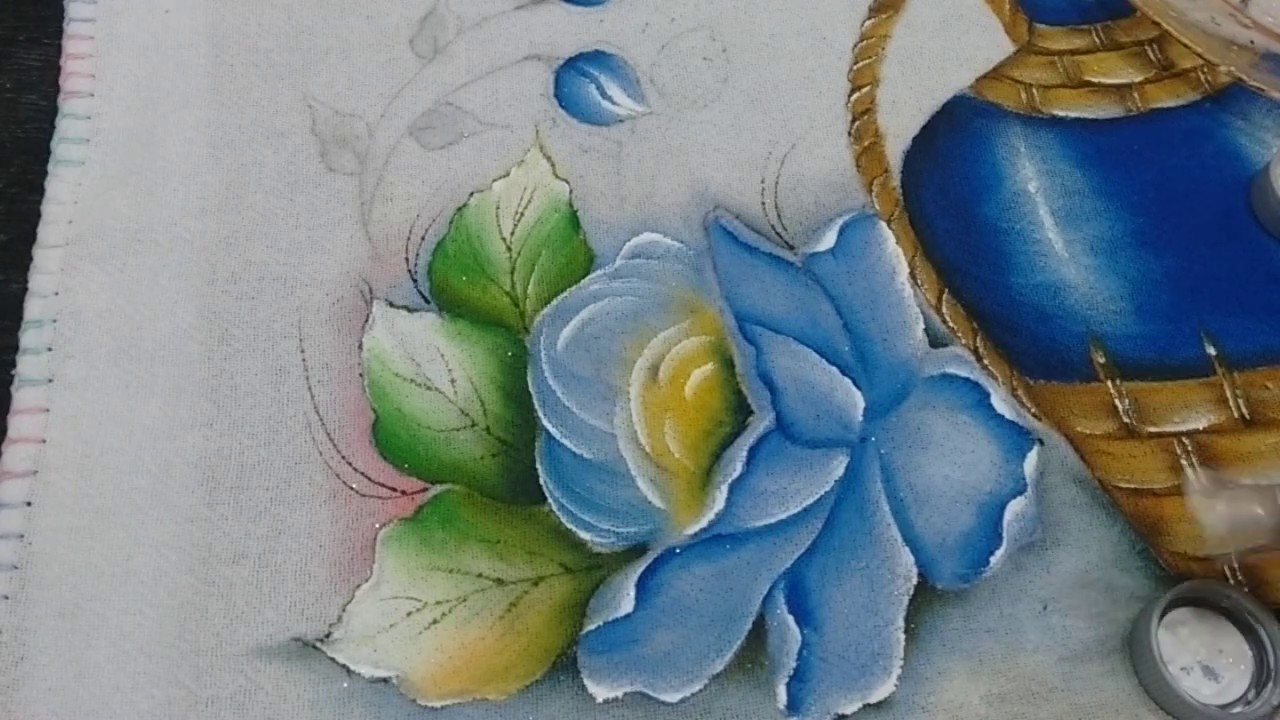 Roberto Ferreira - Pintura Rosa Azul Simples mais Folhas e Botão ( cont.)