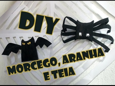 Morcego, aranha e teia com rolinhos de papel - Como fazer decoração Halloween