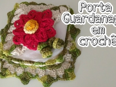 Porta guardanapos em Crochê com aplicação de flor