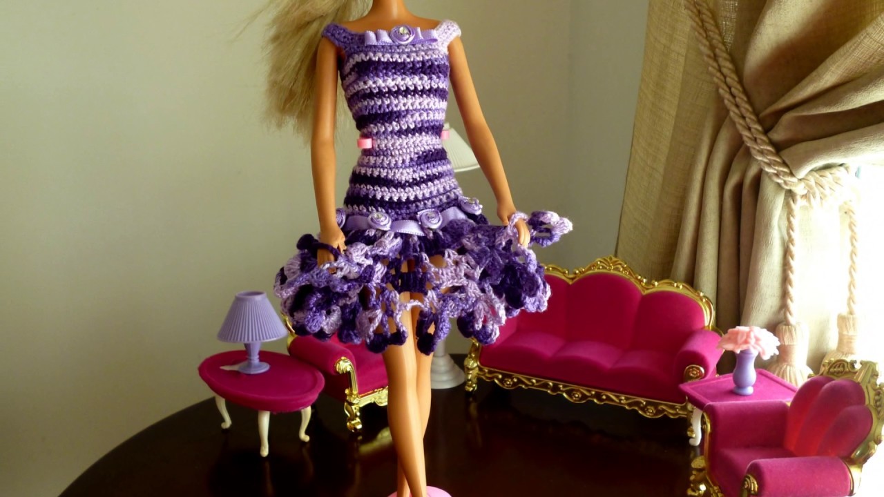 Vestido de Crochê Para Barbie de Pontas Com Flores Por Pecunia Milliom