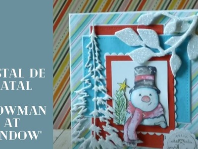 Postal de Natal - "Snowman at Window" - Christmas Card. MaryV Scraps